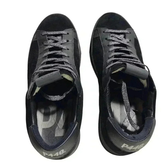 P448 Jack All Black Suede and Leather Italian Sneakers Size 39 US 8.5 - Picture 8 of 11